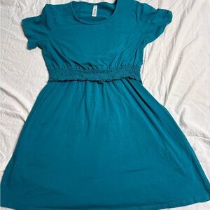 Teal breastfeeding latched mama dress